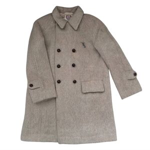 Vintage Prelude Made in England Wool Mohair Girls Coat Beige Double Breasted 60s